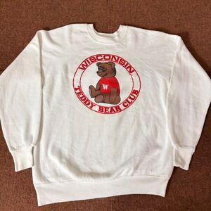 Vintage Artex Wisconsin Teddy Bear Club‎ Sweatshirt Mens XL White Made in USA